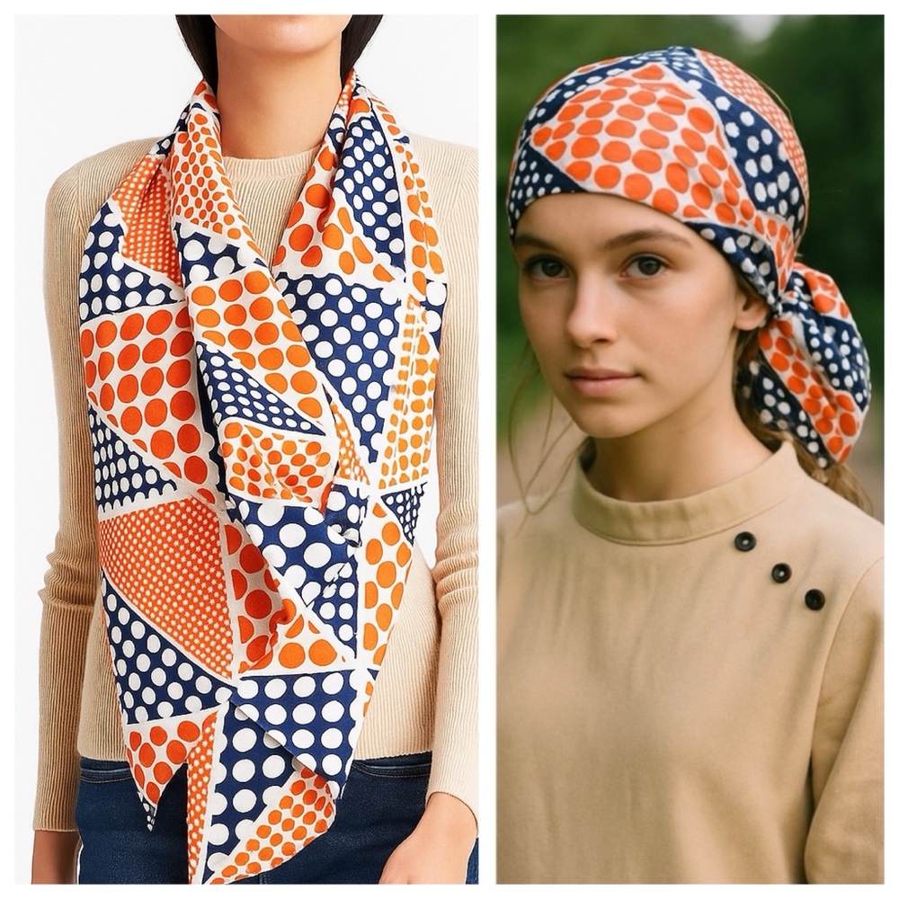 Vintage 60’s 70’s Doro Orange Polkadot Mod Pop Art Scarf